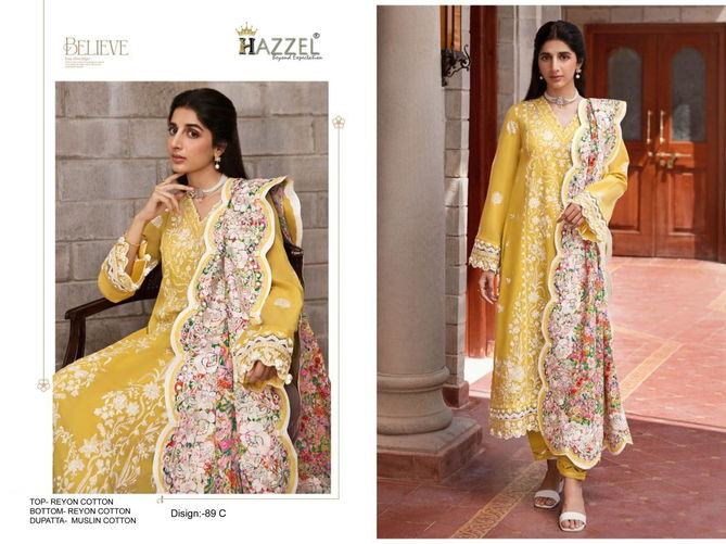 Hazzel 089 A To D Embroidery Rayon Cotton Pakistani Suits Wholesale Market In Surat
